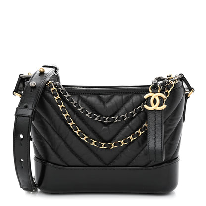 Chanel Aged Calfskin Chevron Quilted Small Gabrielle Hobo Black 1 of 12