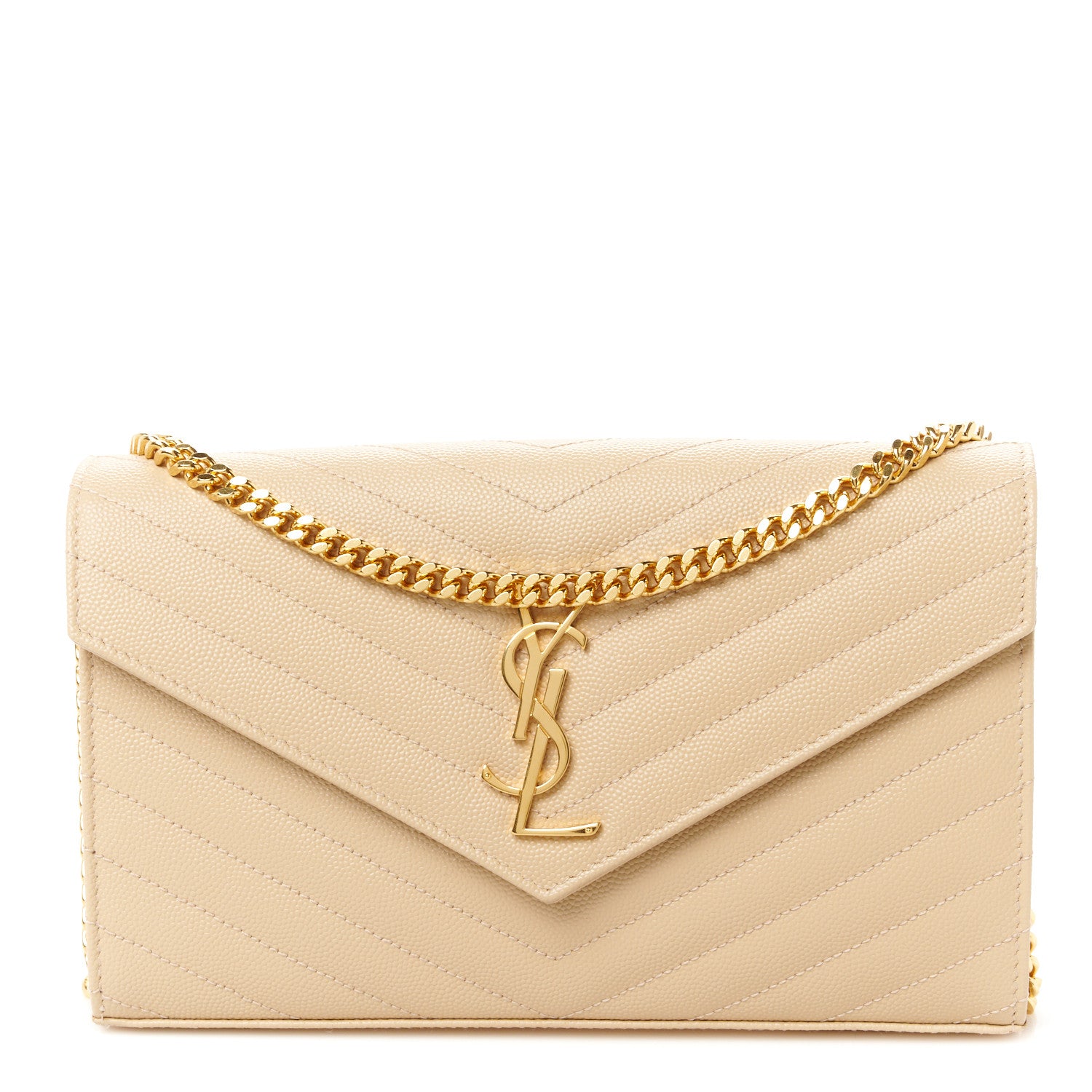 Saint Laurent Grain De Poudre Matelasse Chevron Monogram Chain Wallet Nude Powder 1 of 9