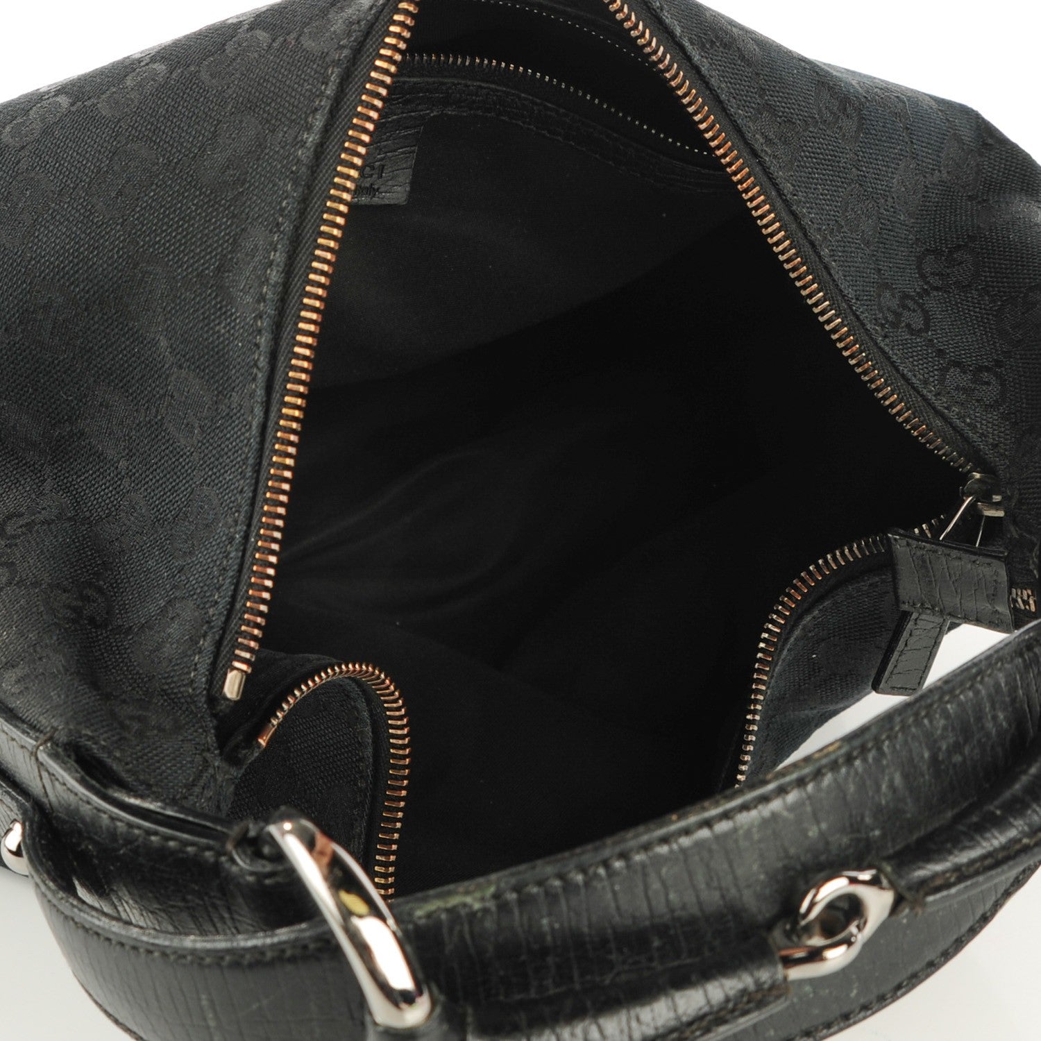 Gucci Monogram Medium Horsebit Chain Hobo Black 5 of 7