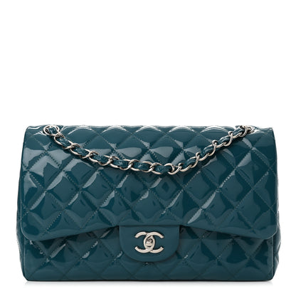Chanel Patent Calfskin Quilted Jumbo Double Flap Turquoise 1 of 17