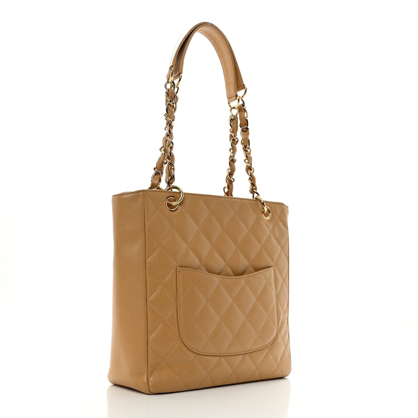 Caviar Quilted Petit Shopping Tote PST Dark Beige