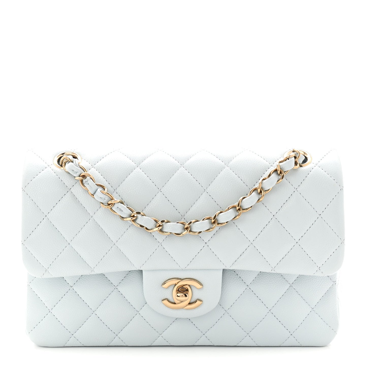 Caviar Quilted Small Double Flap Light Blue