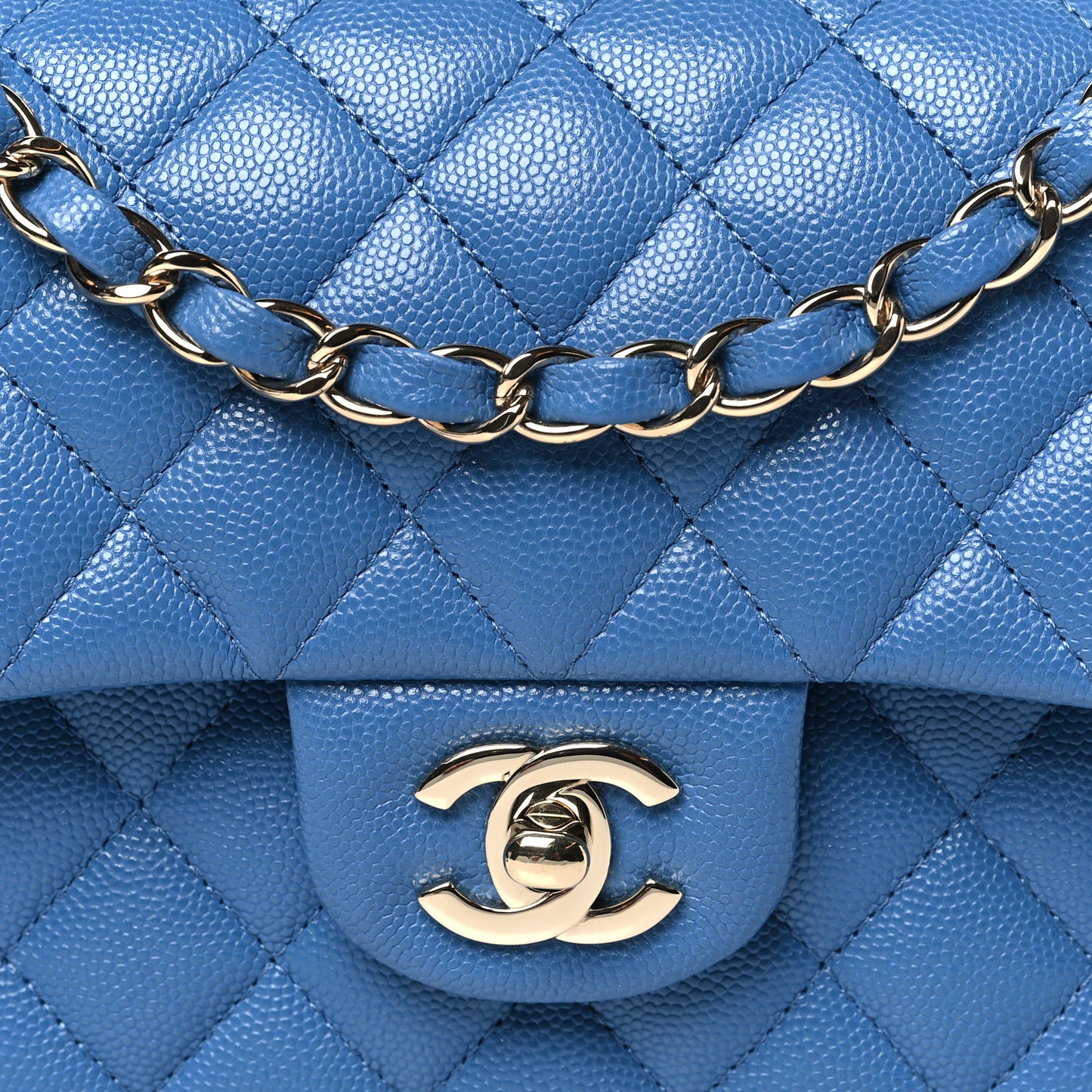 Caviar Quilted Small Double Flap Blue