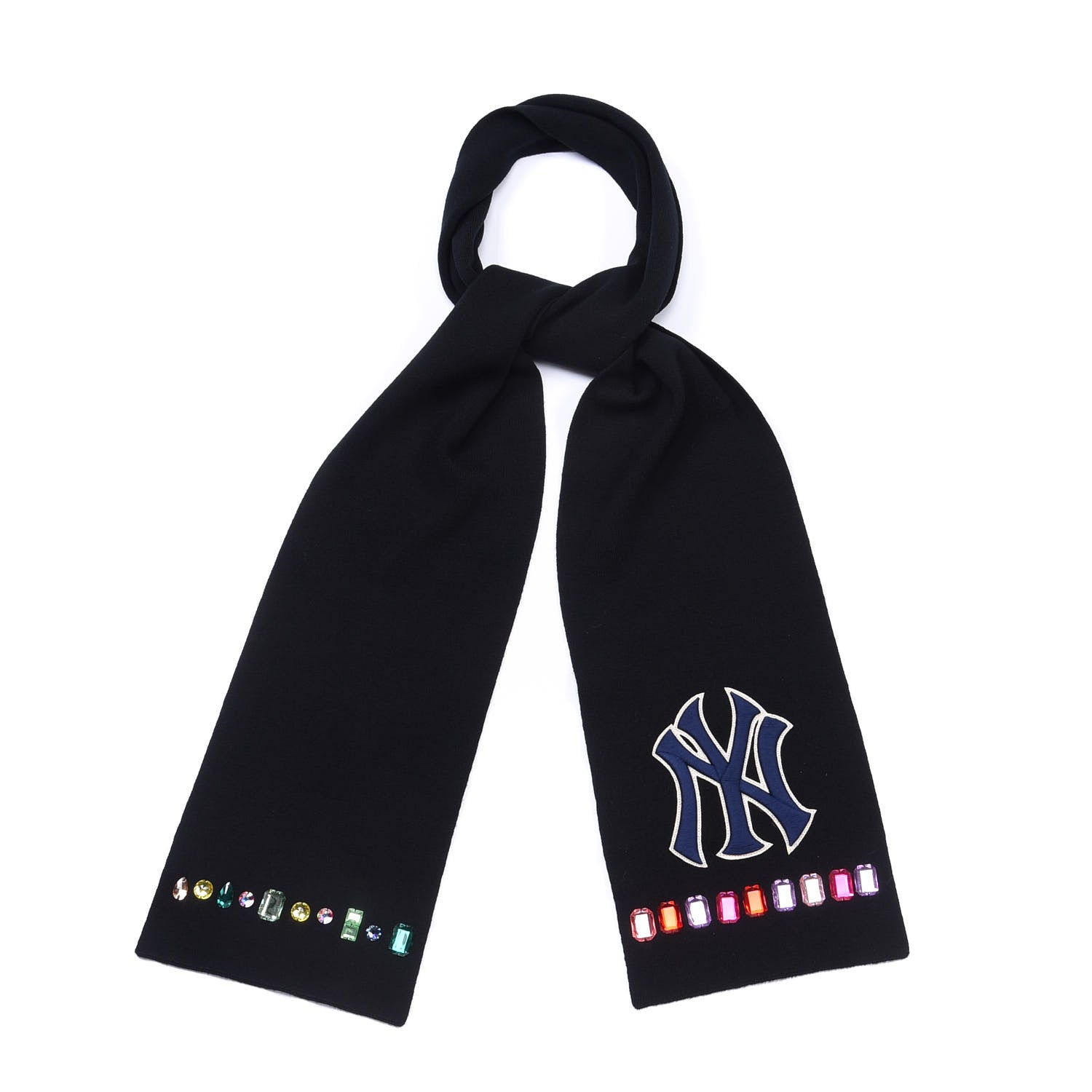 Gucci X MLB Wool Crystal NY Yankees Scarf Black 1 of 3
