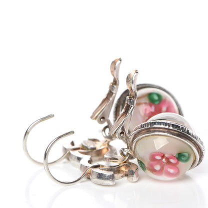 Chanel Enamel Bead CC Floral Drop Earrings Silver 3 of 6