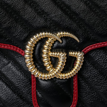 Gucci Vintage Effect Calfskin Matelasse Diagonal Small Torchon GG Marmont Shoulder Bag Black Romantic Cherry 12 of 12