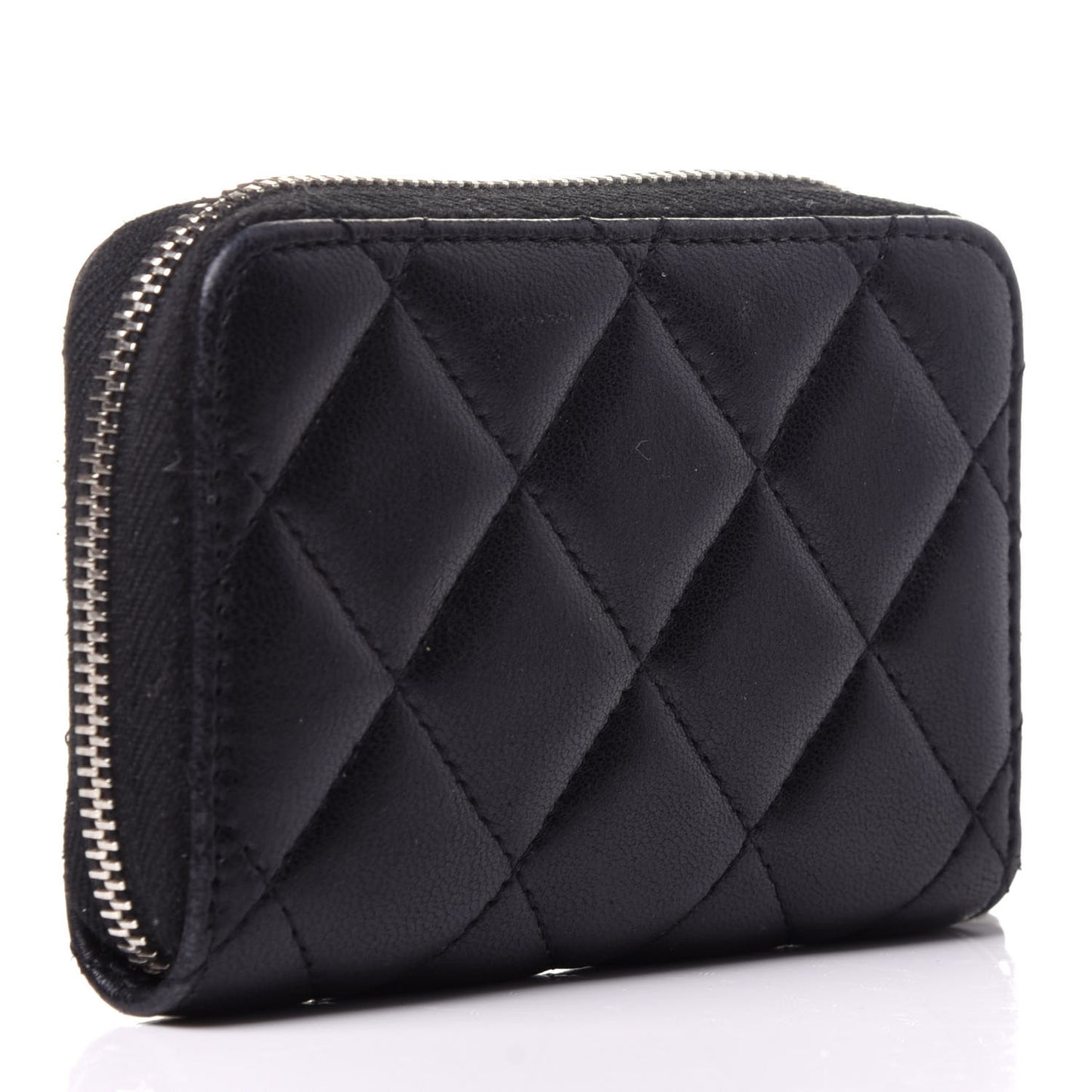 Lambskin Quilted Zip Coin Purse Black