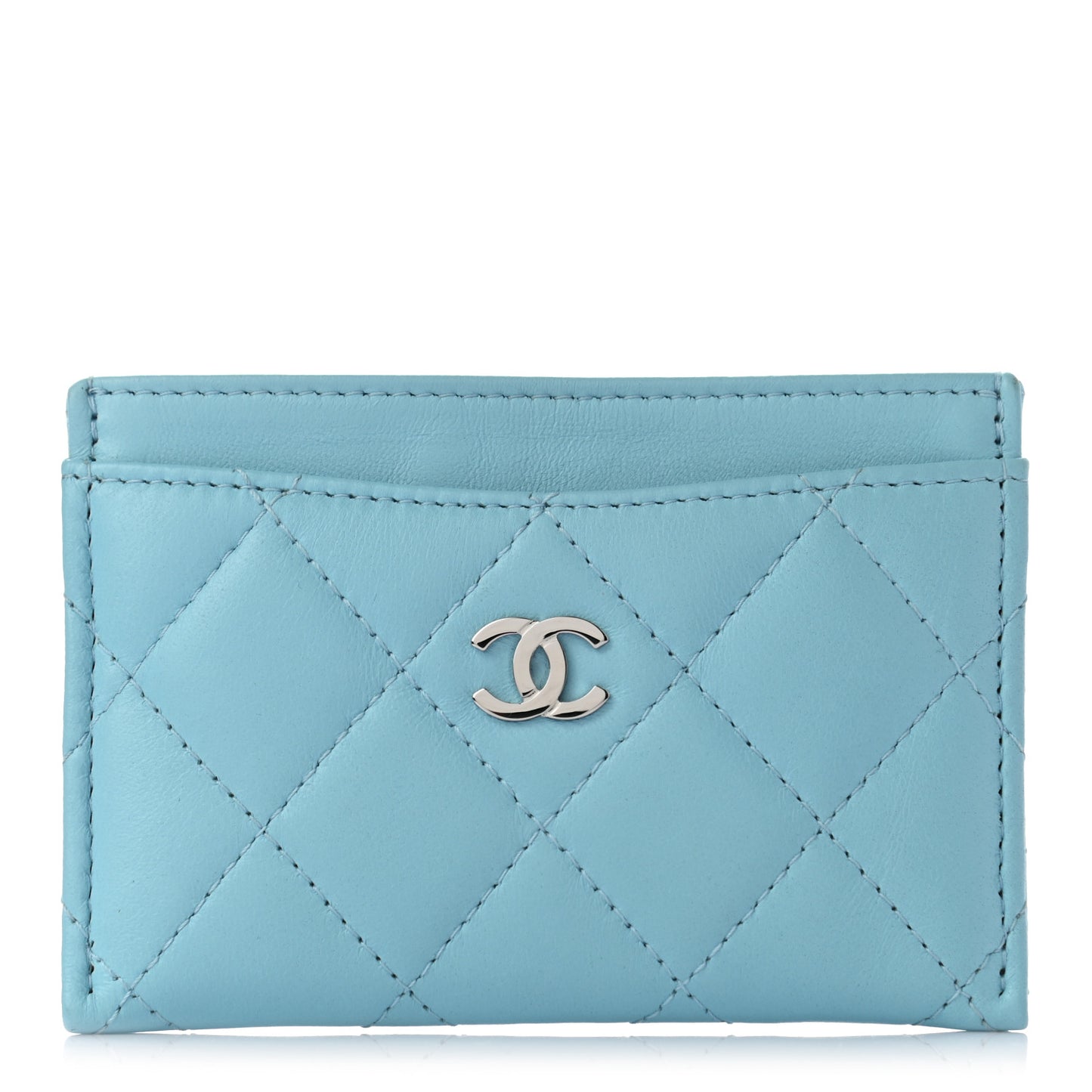 Lambskin Quilted Card Holder Light Blue