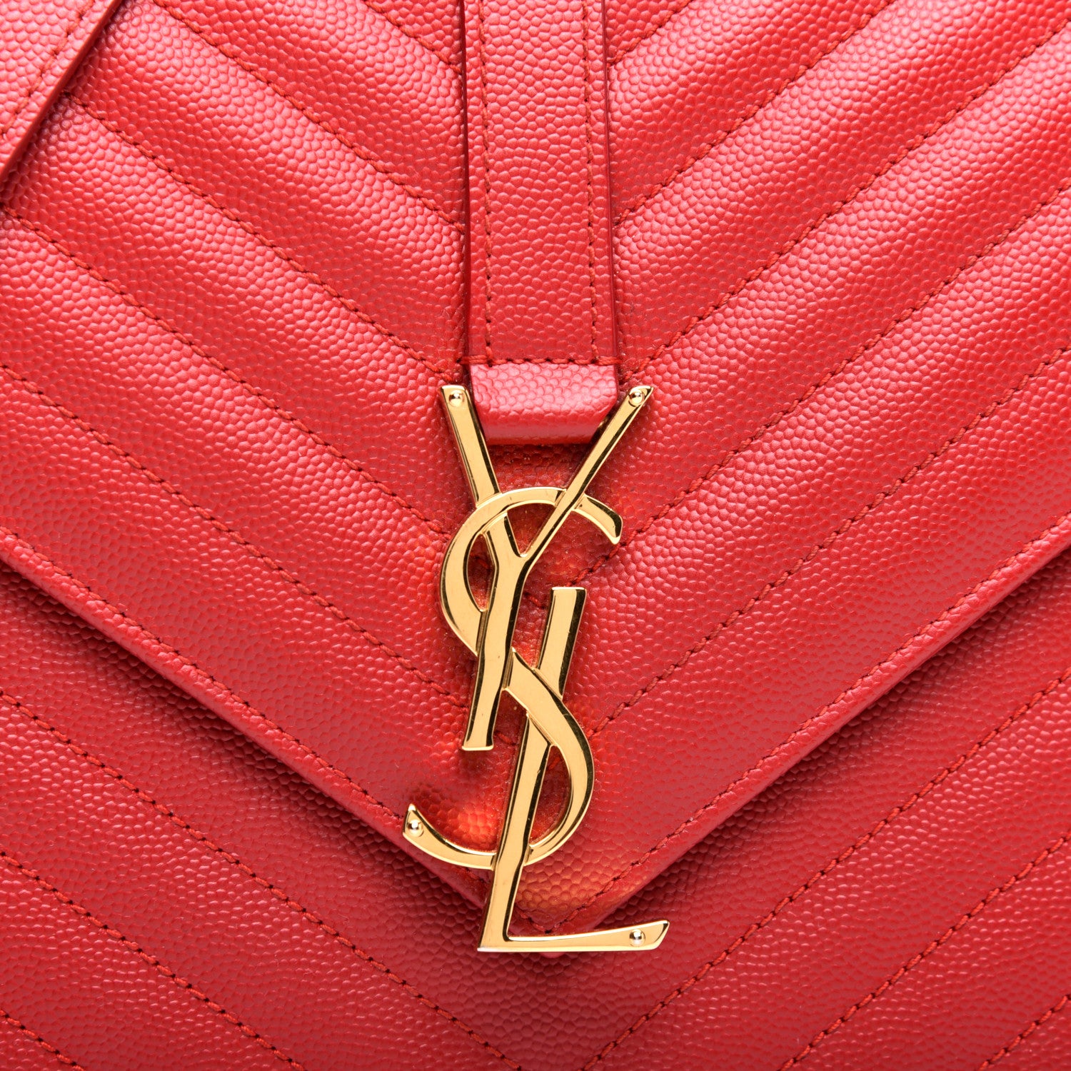Saint Laurent Grain De Poudre Matelasse Chevron Large Monogram Satchel Lipstick Red 10 of 10