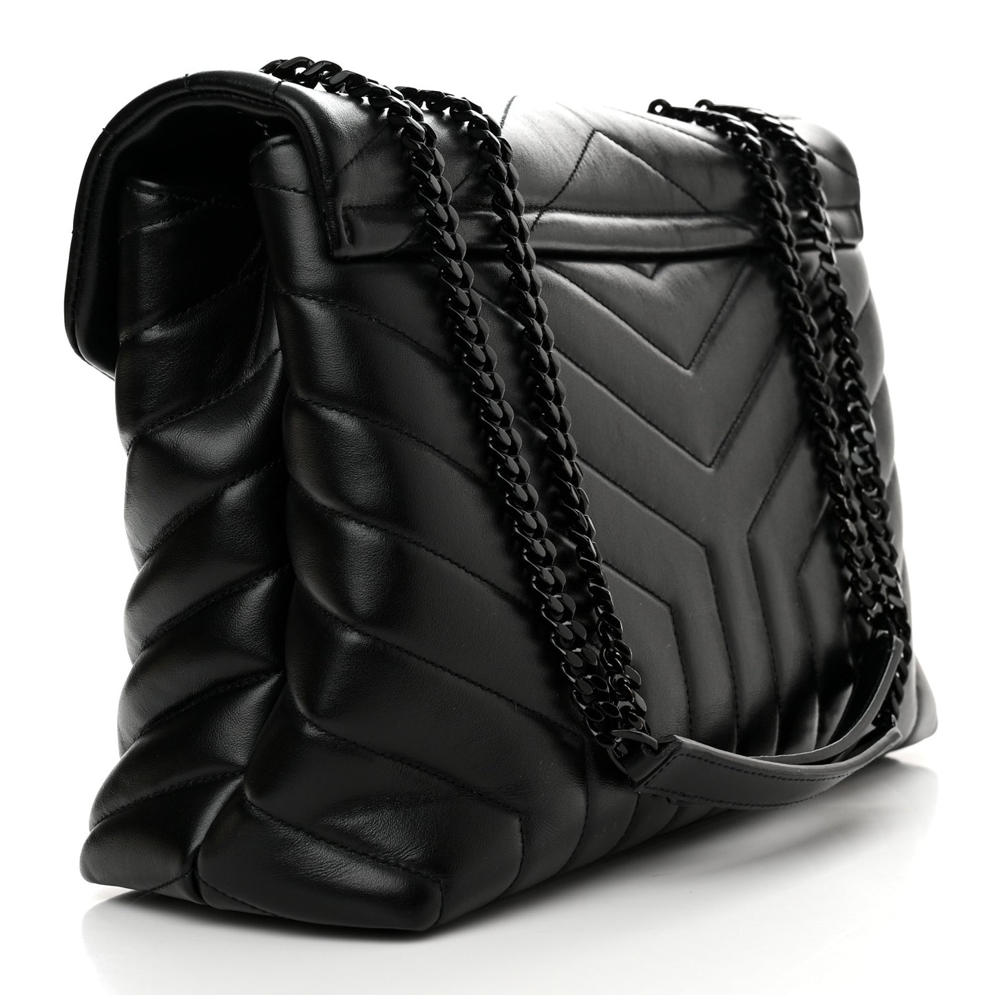 Calfskin Y Quilted Monogram Monochrome Medium Loulou Chain Satchel Black
