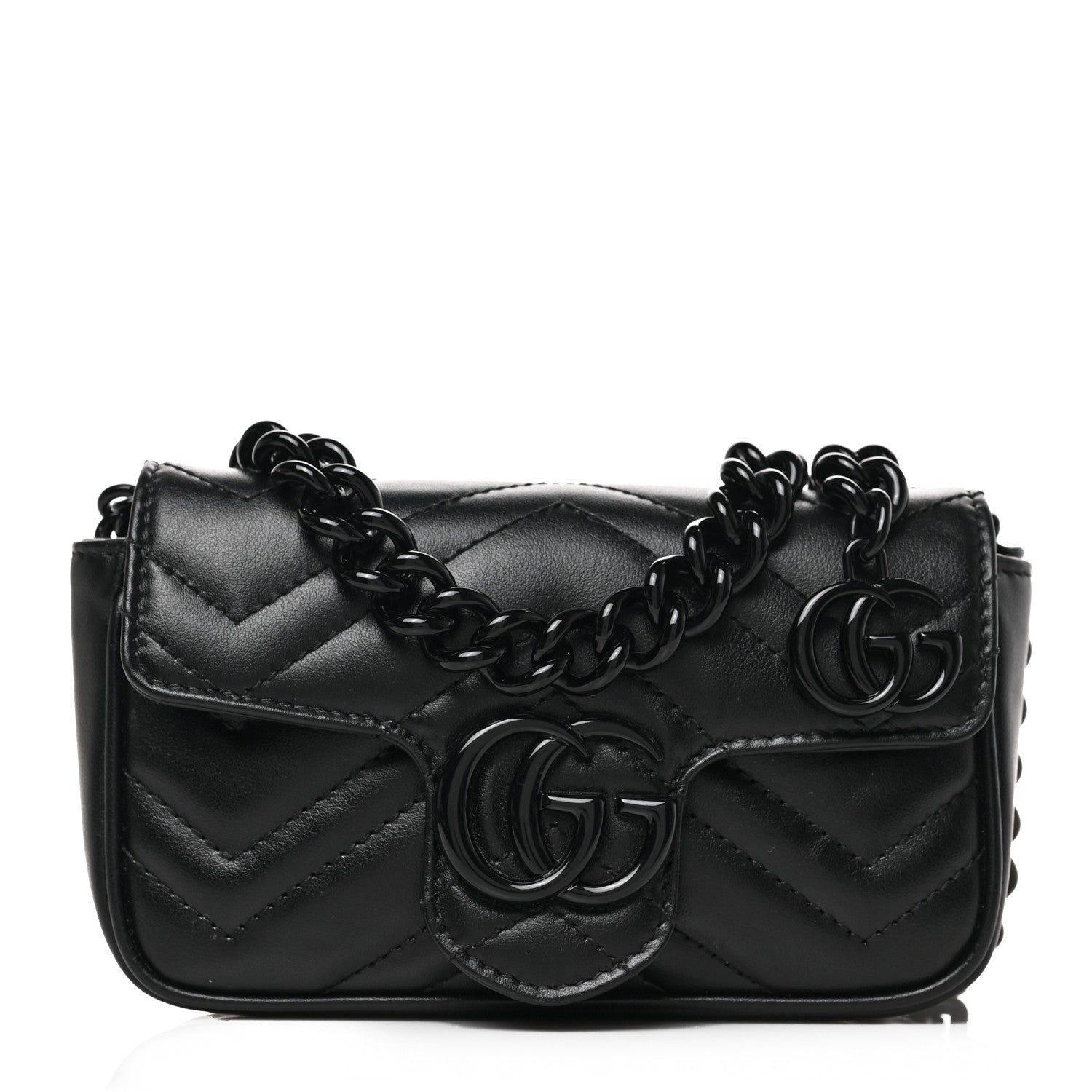 Gucci Calfskin Matelasse Monochrome GG Marmont Chain Belt Bag Black 1 of 8