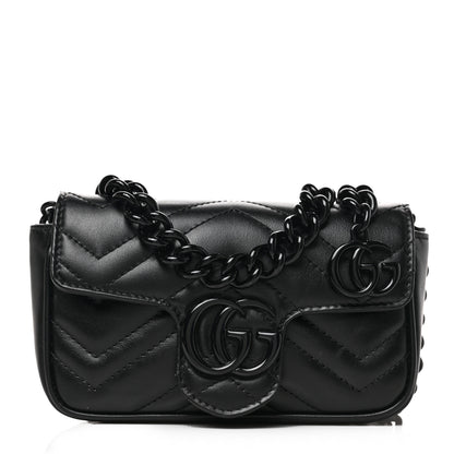 Gucci Calfskin Matelasse Monochrome GG Marmont Chain Belt Bag Black 1 of 8