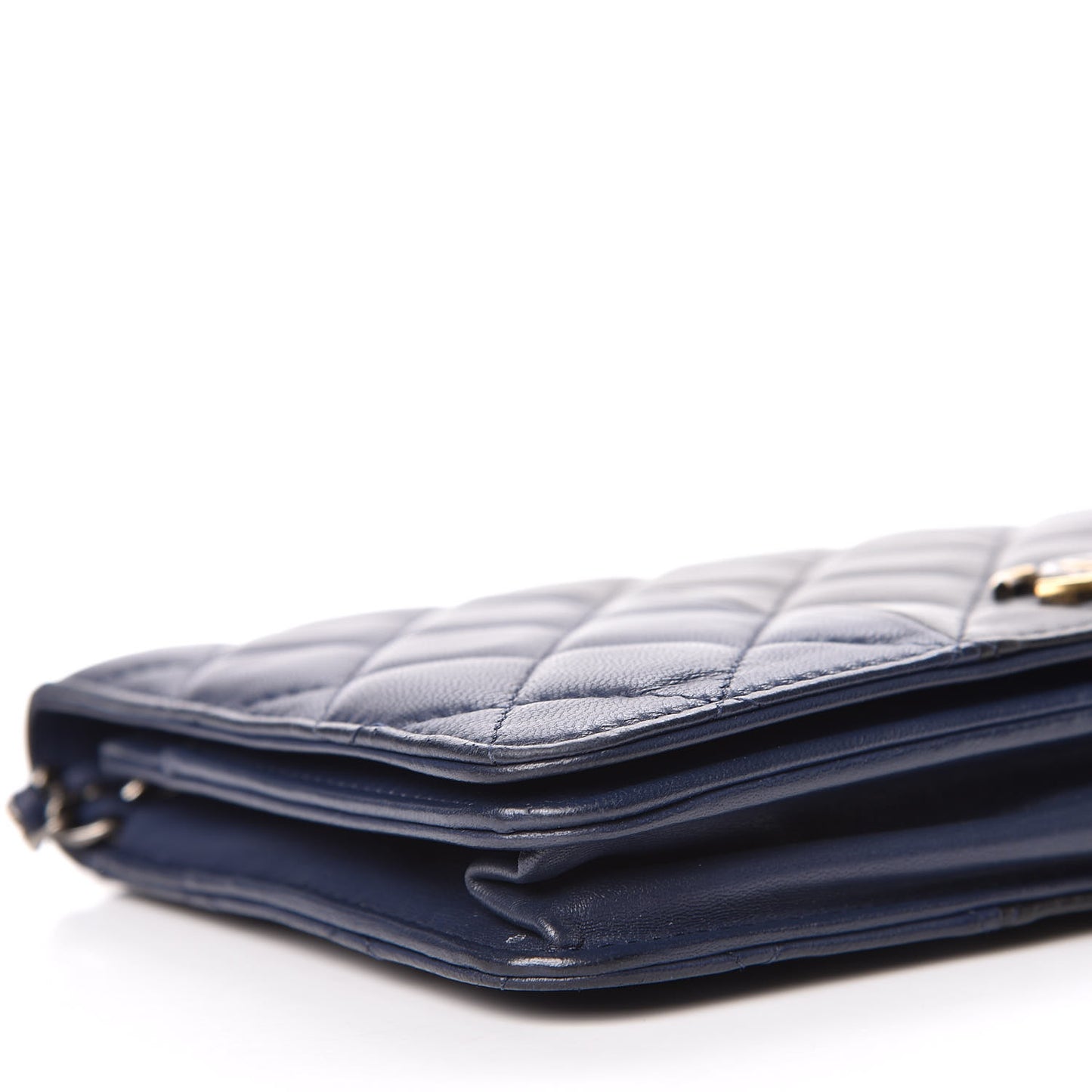 Lambskin Quilted Wallet On Chain WOC Navy Black