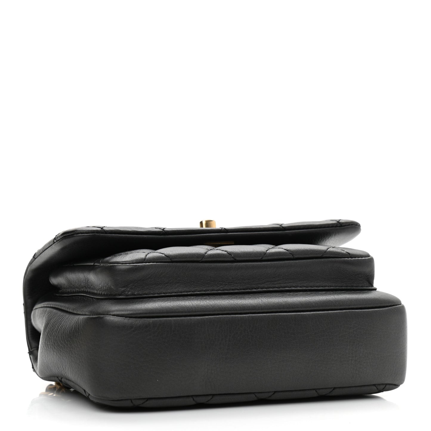 Calfskin Quilted Top Handle Flap Black