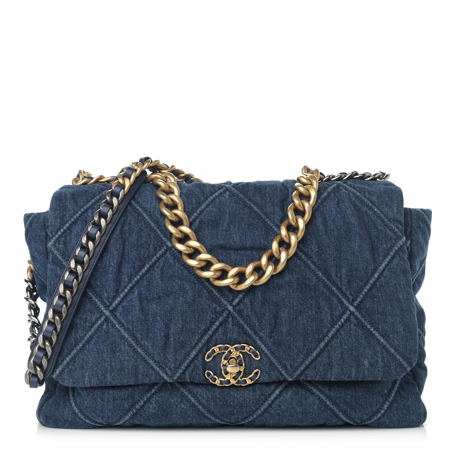 Denim Quilted Maxi Chanel 19 Flap Blue