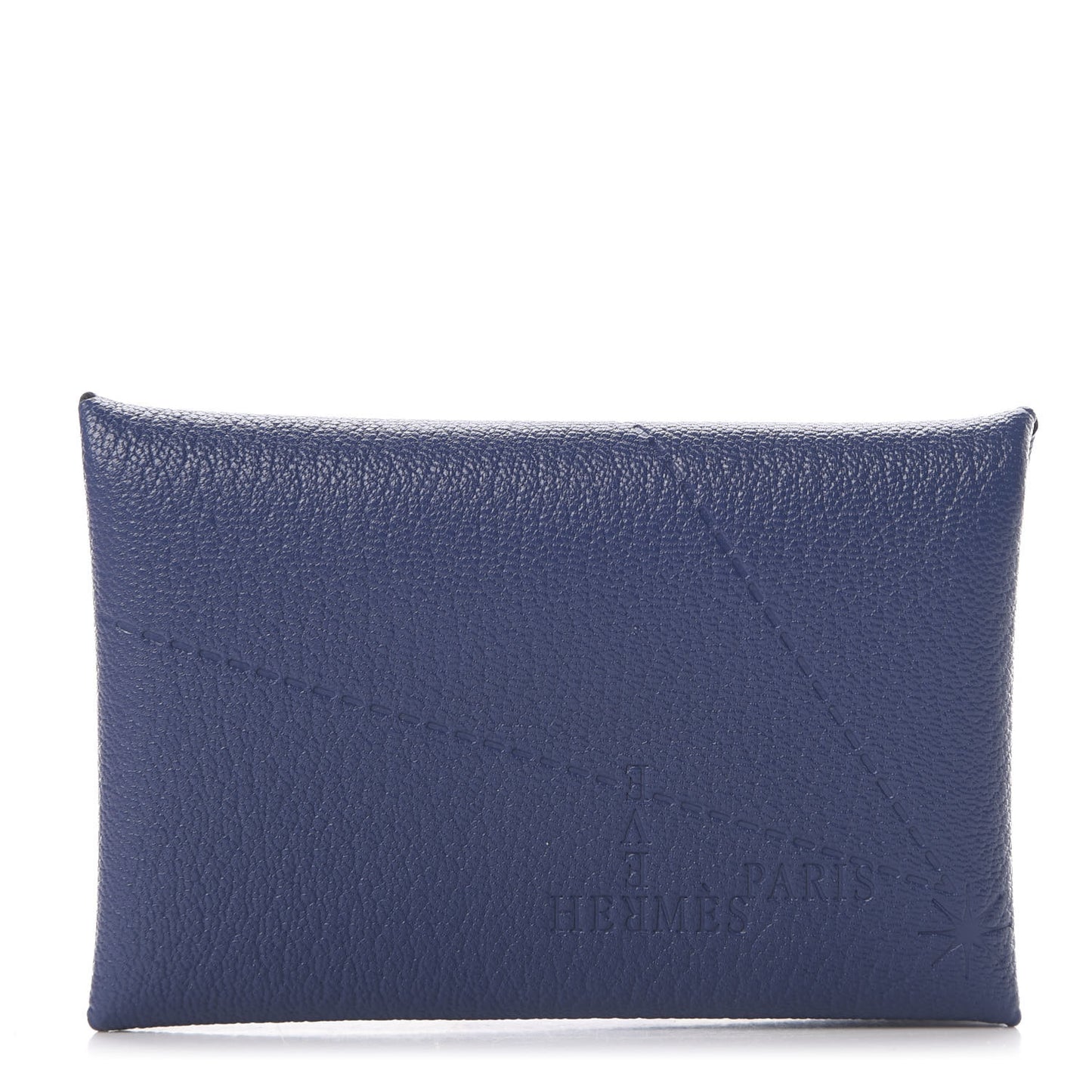 Chevre Mysore Embossed Calvi Card Case Bleu Brighton