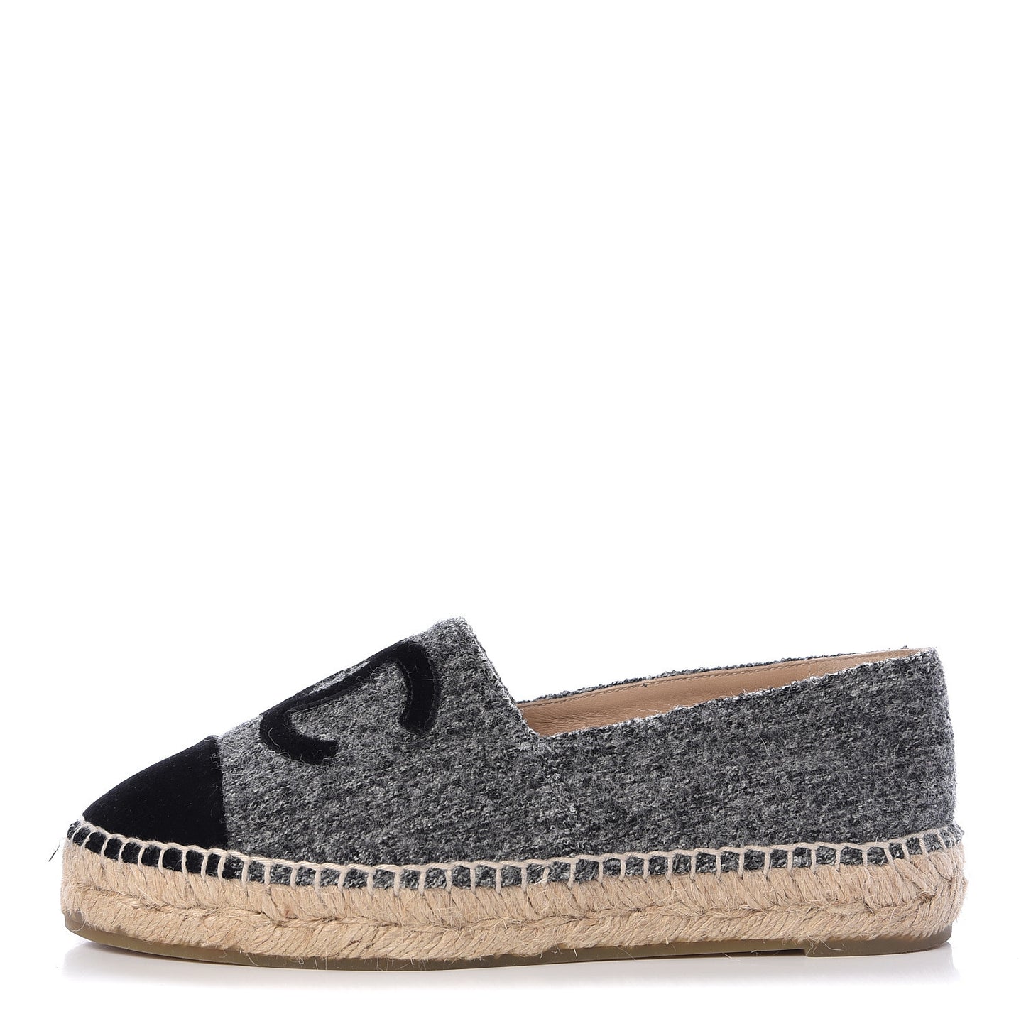 Tweed Velvet CC Espadrilles 36 Grey Black