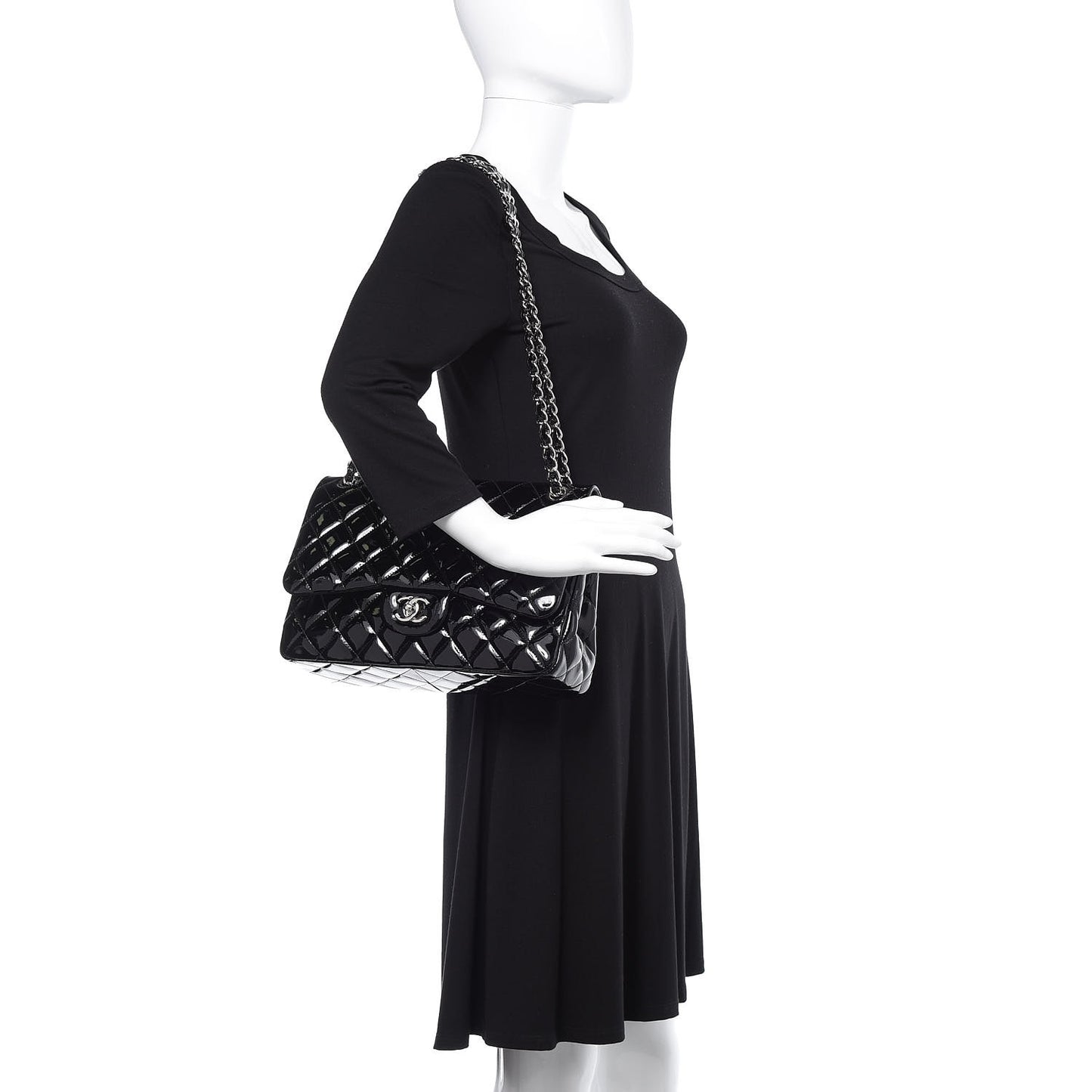 Patent Quilted Jumbo Double Flap Black