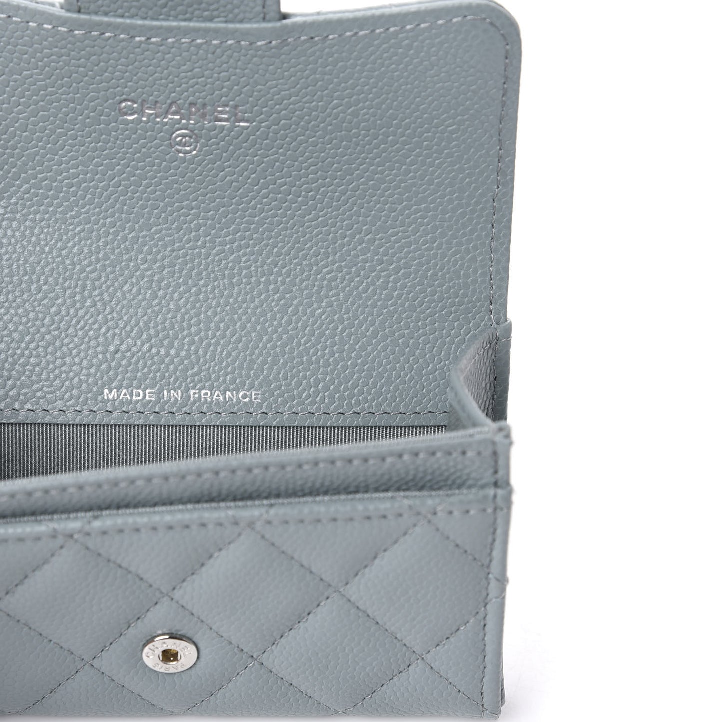 Caviar Quilted Flap Card Holder Wallet Light Blue