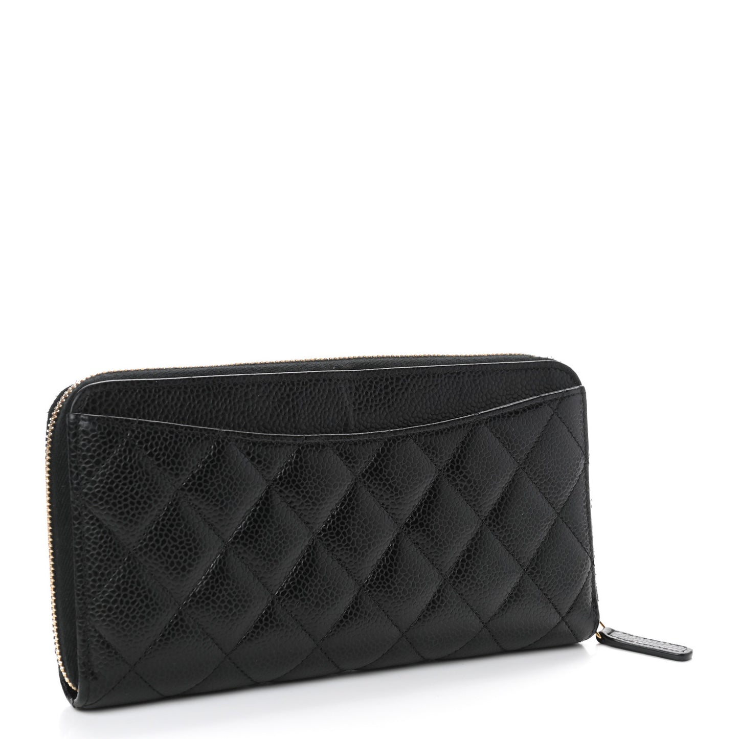 Caviar Quilted Large Gusset Zip Around Wallet Black
