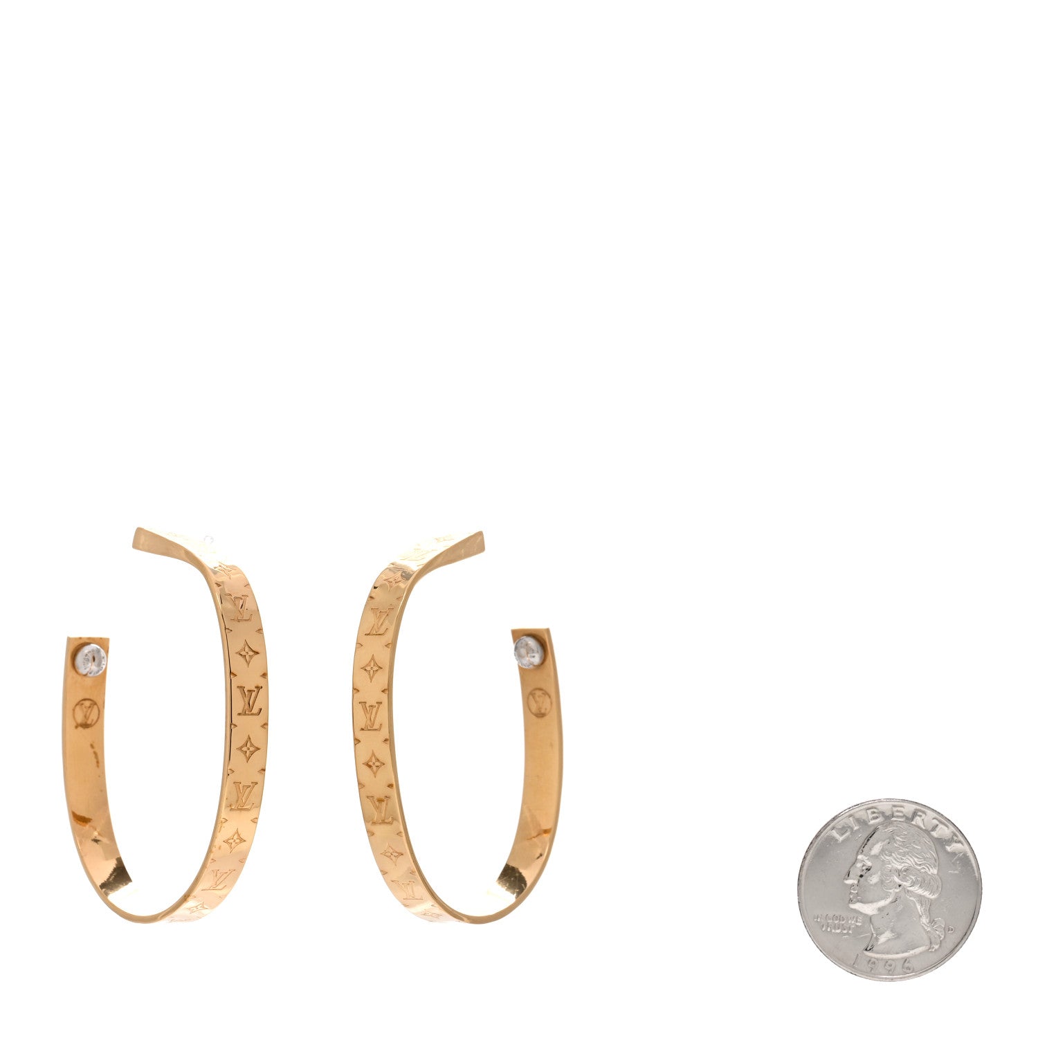 Louis Vuitton Metal Nanogram Hoop Earrings Gold 2 of 10