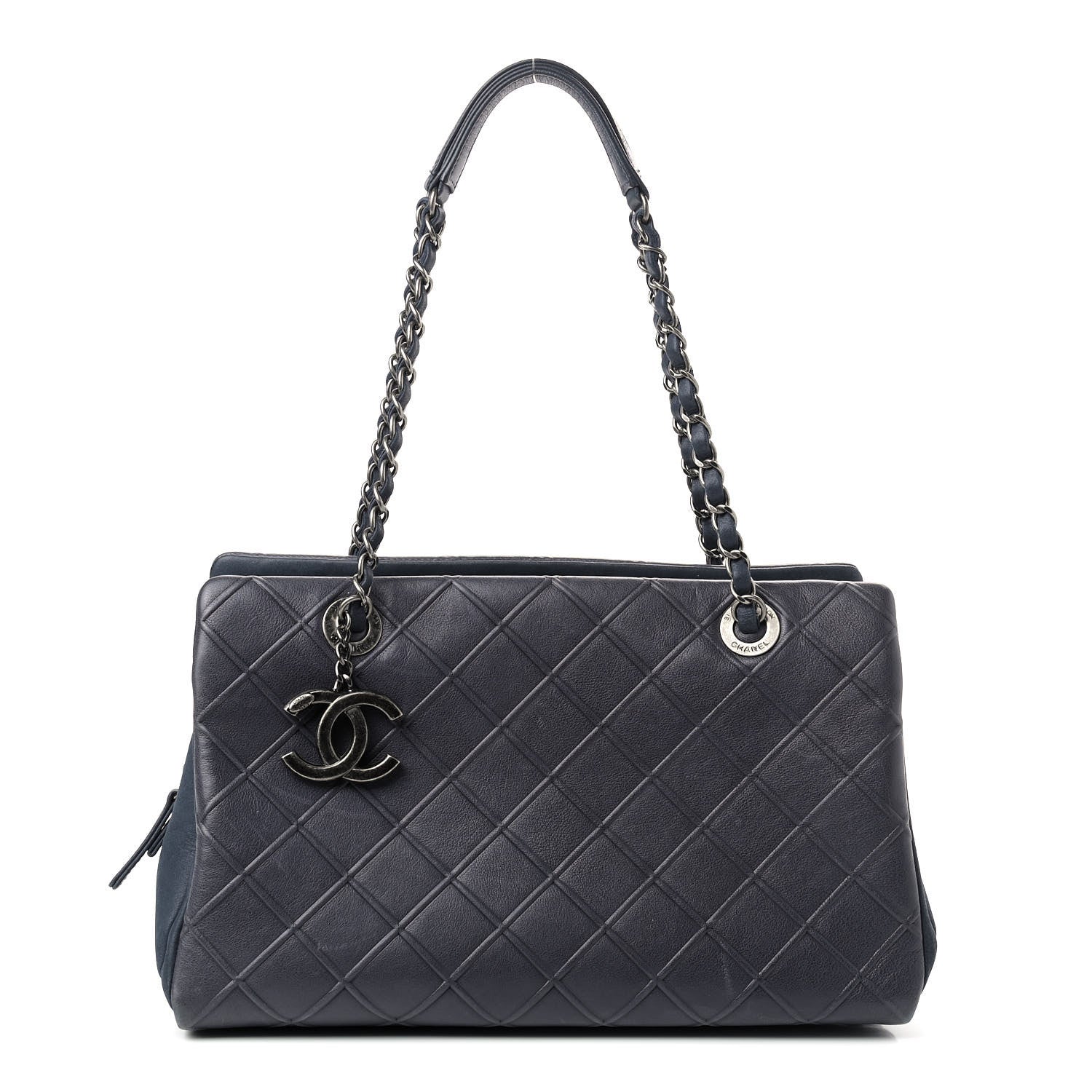 Chanel Calfskin Diamond Embossed Large CC Zip Shopping Tote Blue 1 of 8