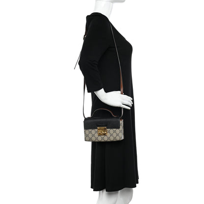 Gucci GG Supreme Monogram Calfskin Mini Padlock Top Handle Shoulder Bag Beige Black Cuir 2 of 13