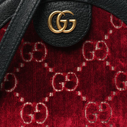 Gucci Velvet GG Monogram Textured Calfskin Round Shoulder Bag Red Cipria Black 8 of 11