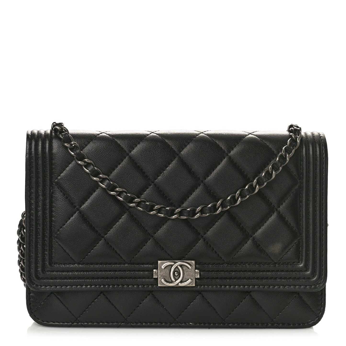 Lambskin Quilted Boy Wallet On Chain WOC Black