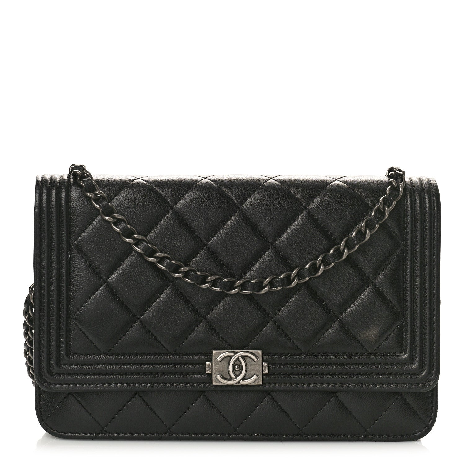 Chanel Lambskin Quilted Boy Wallet On Chain WOC Black 1 of 11