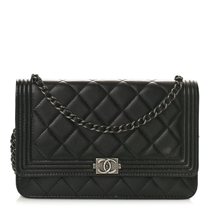 Chanel Lambskin Quilted Boy Wallet On Chain WOC Black 1 of 11