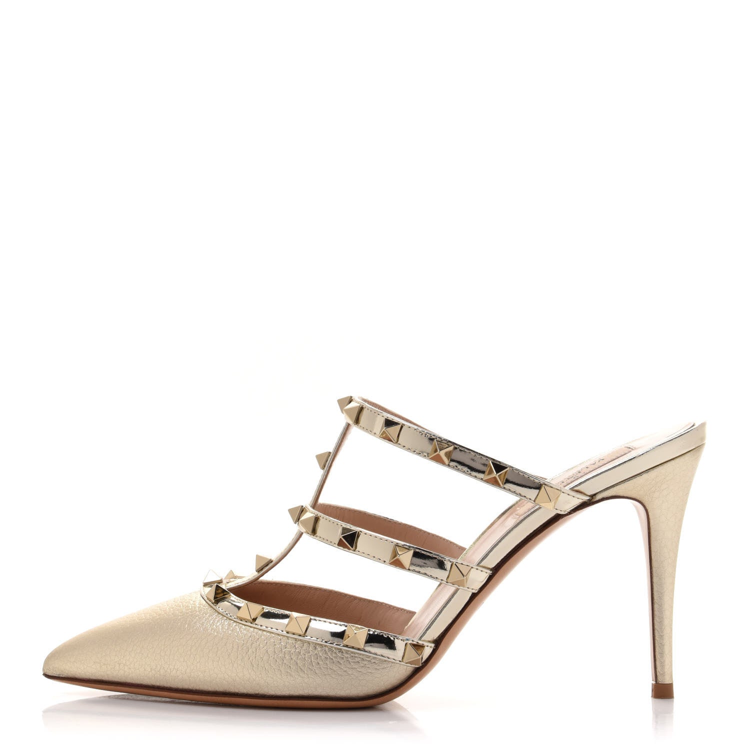 Valentino Garavani Metallic Pebbled Calfskin Nappa Rockstud 90mm Cage Mules 41 Skin 1 of 10