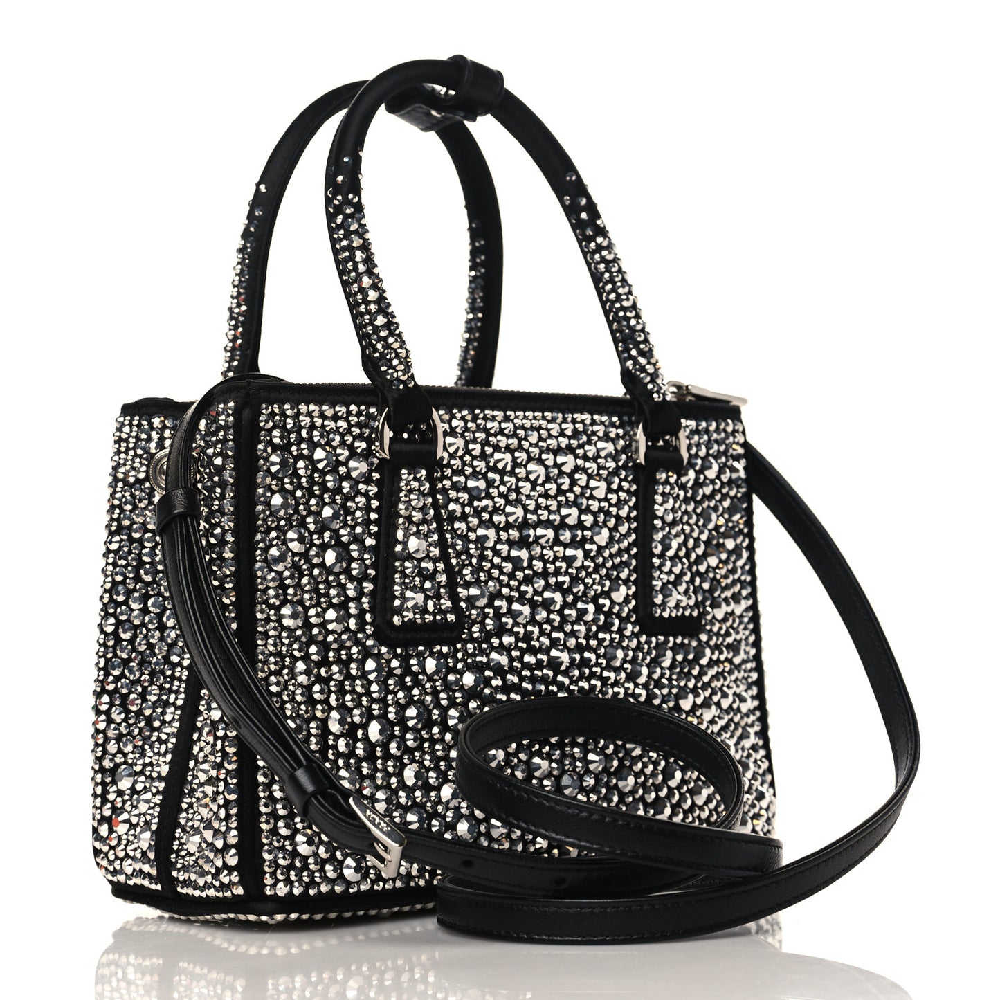 Satin Crystal Mini Galleria Double Zip Tote Metal