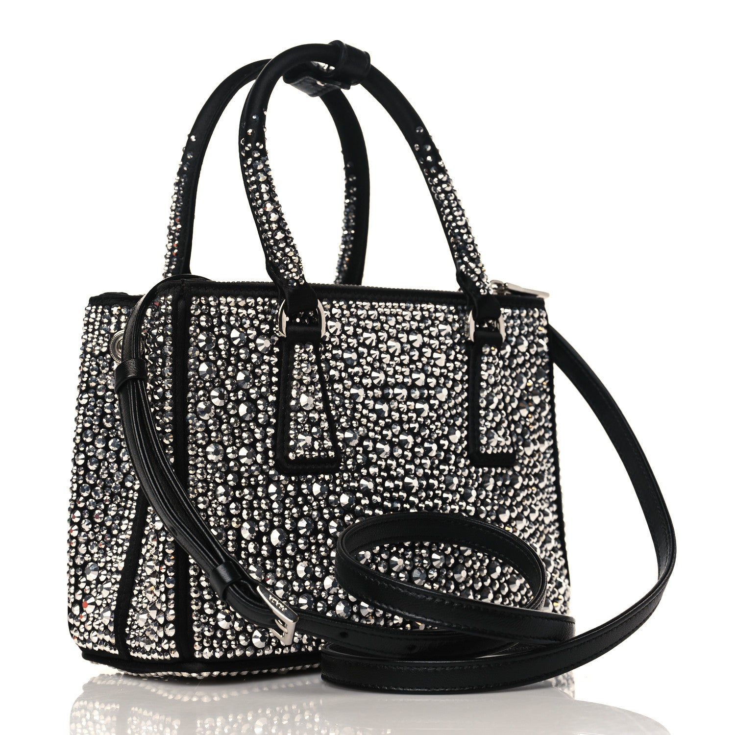 Prada Satin Crystal Mini Galleria Double Zip Tote Metal 3 of 9