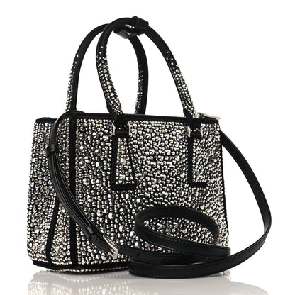 Prada Satin Crystal Mini Galleria Double Zip Tote Metal 3 of 9