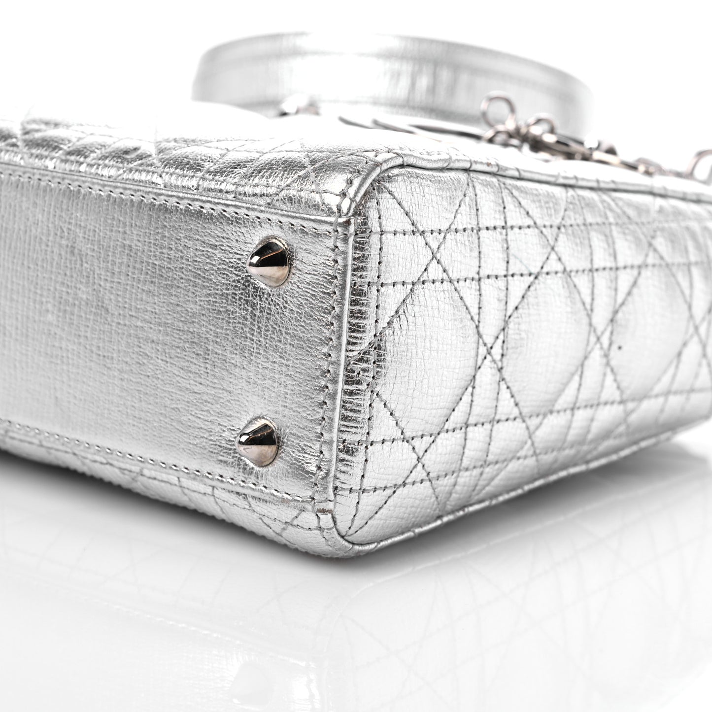 Metallic Grained Calfskin Cannage Small Lucky Badges My Lady Dior Silver