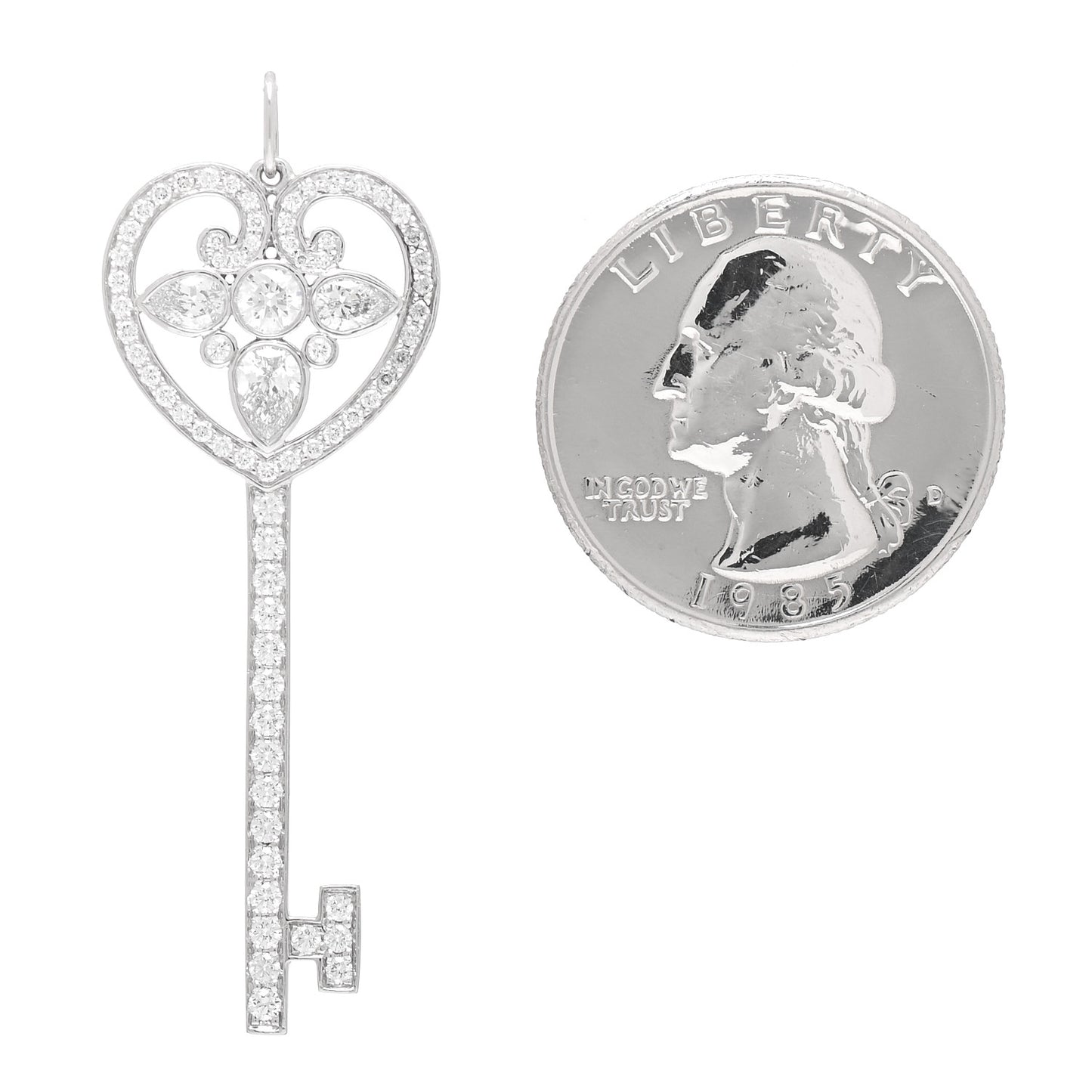 Platinum Diamond Ornate Heart Key Pendant