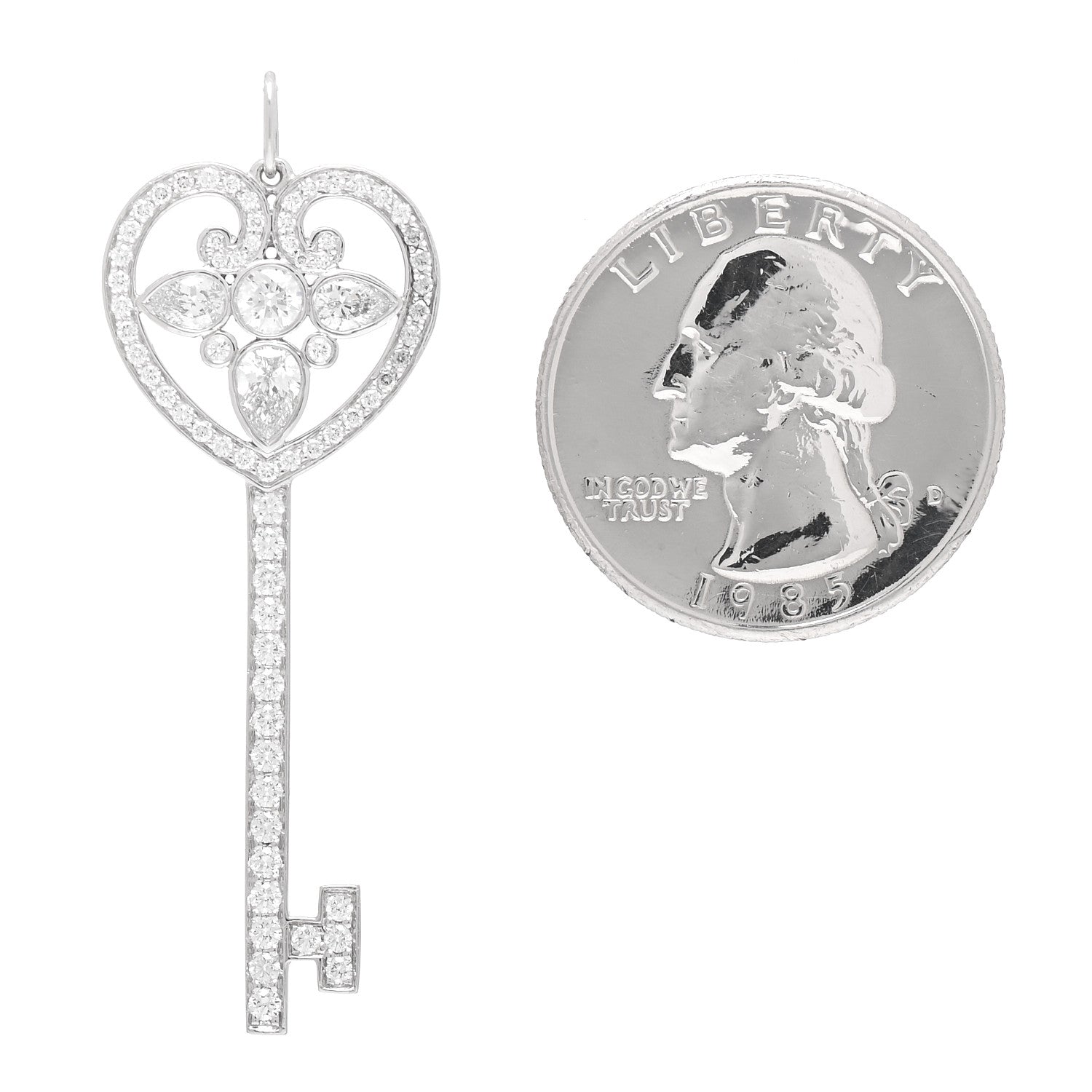 Tiffany Platinum Diamond Ornate Heart Key Pendant 2 of 4
