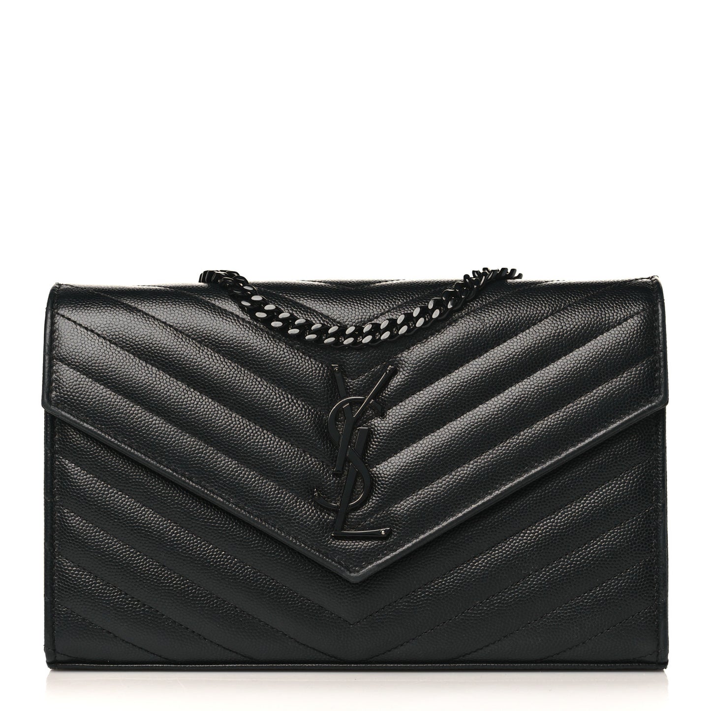 Grain De Poudre Matelasse Chevron Monogram Chain Wallet Black