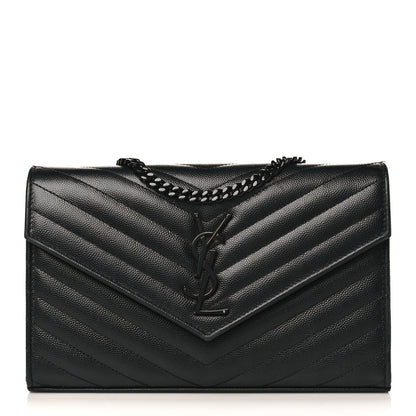 Saint Laurent Grain De Poudre Matelasse Chevron Monogram Chain Wallet Black 1 of 8