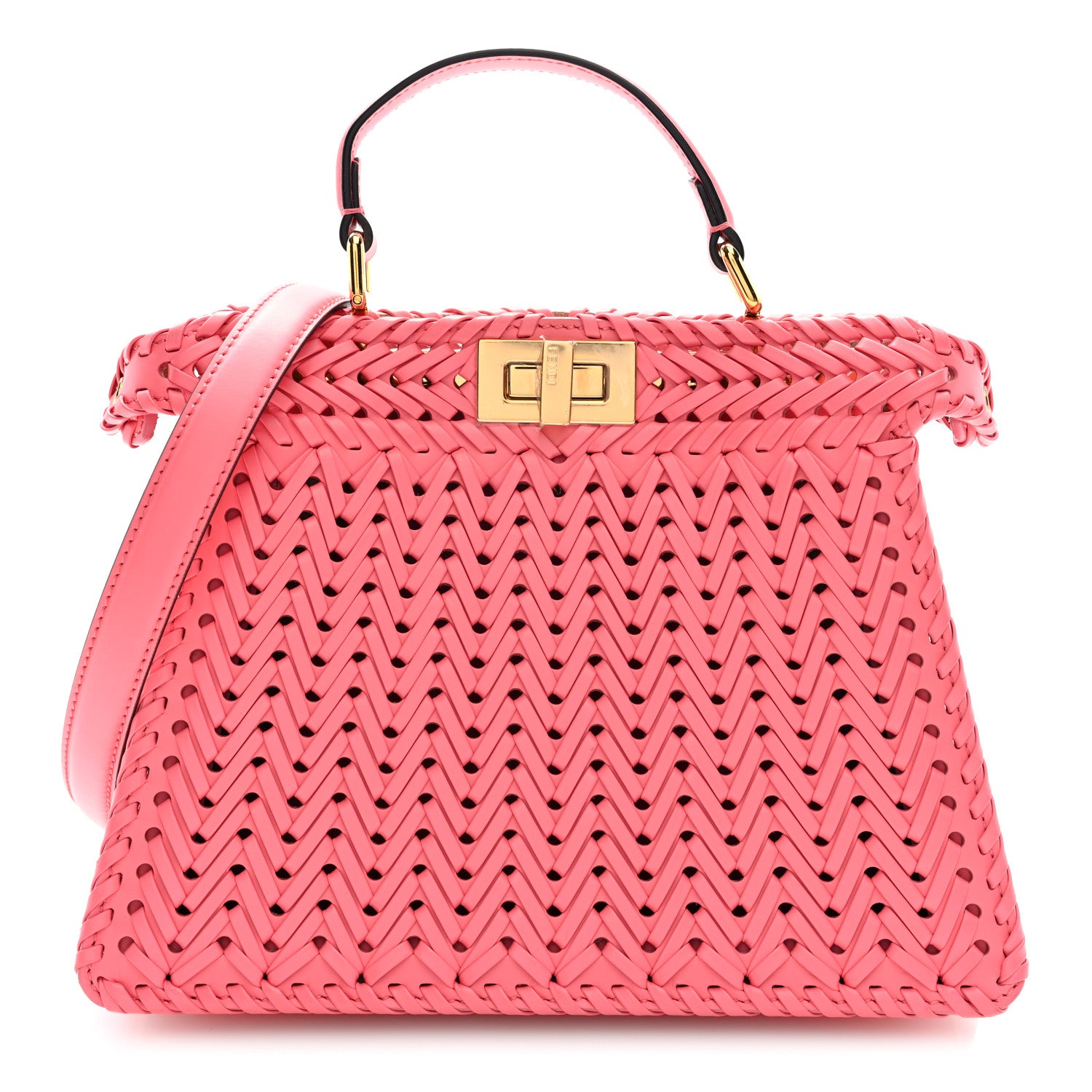 Fendi Vitello King Shiny Nappa Intreccio Small Peekaboo I SEE U Satchel Pink Dalia 1 of 10