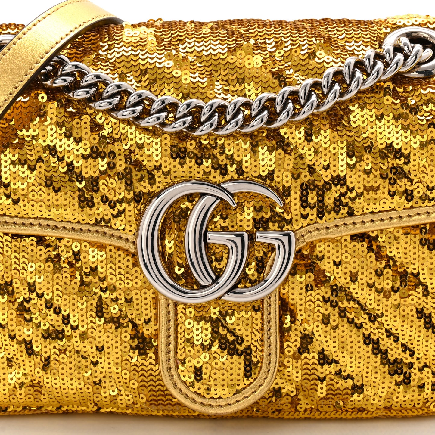 Sequin Matelasse Diagonal Mini GG Marmont Shoulder Bag Gold