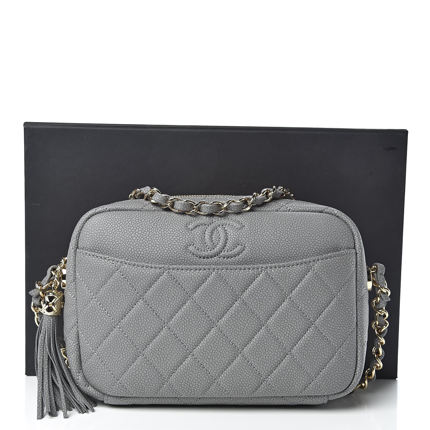 Chanel Iridescent Caviar Flat Quilted Small Coco Tassel Camera Case Grey 11 of 11