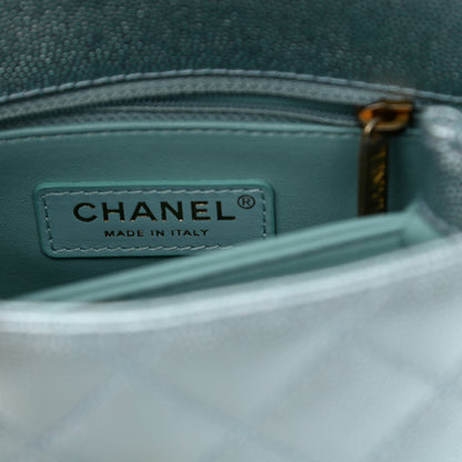Chanel Metallic Caviar Quilted Extra Mini Coco Handle Flap Light Blue 6 of 10