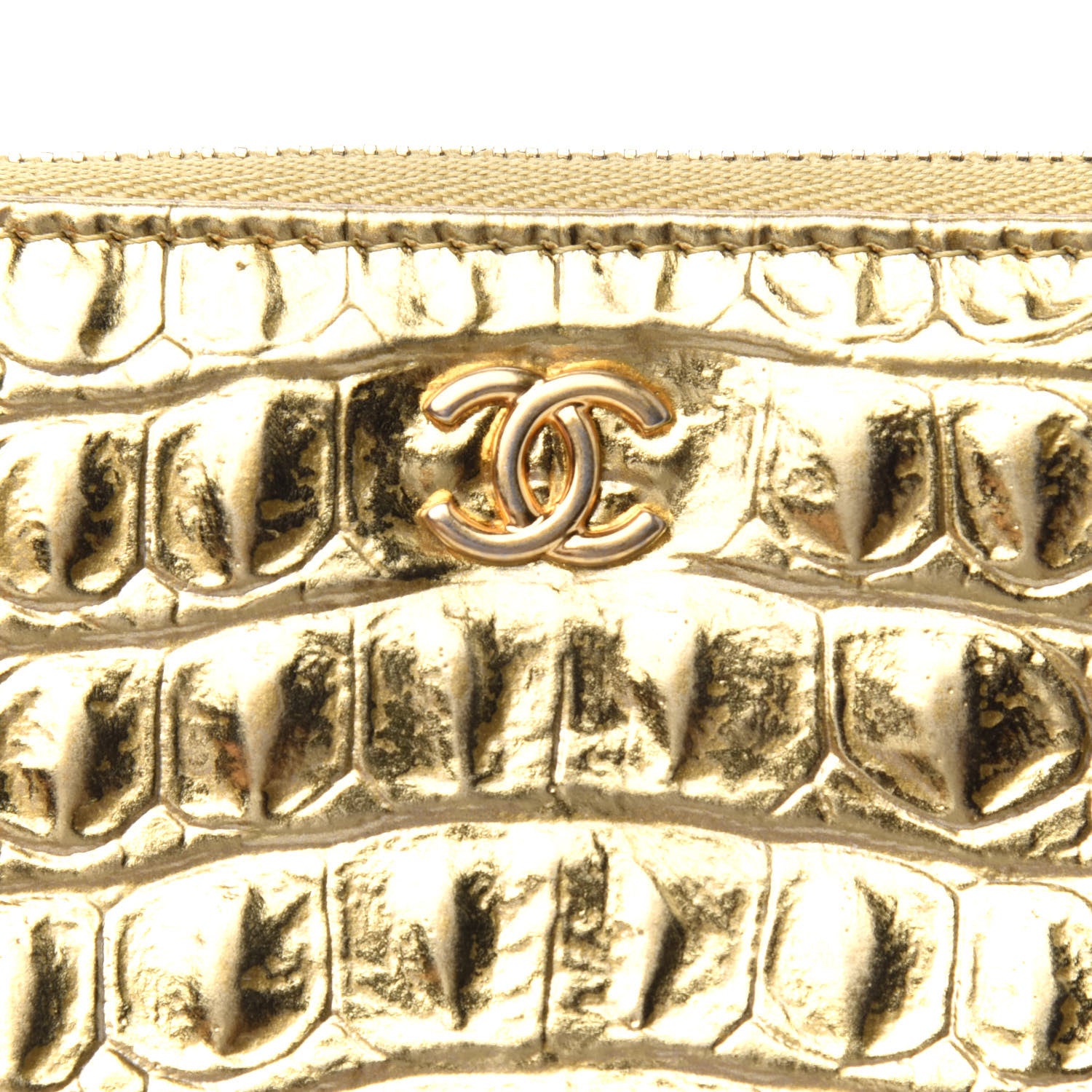 Chanel Metallic Calfskin Crocodile Embossed Cocodile Small Cosmetic Case Gold 4 of 4
