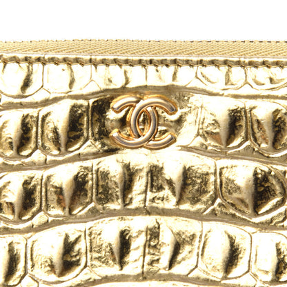 Chanel Metallic Calfskin Crocodile Embossed Cocodile Small Cosmetic Case Gold 4 of 4
