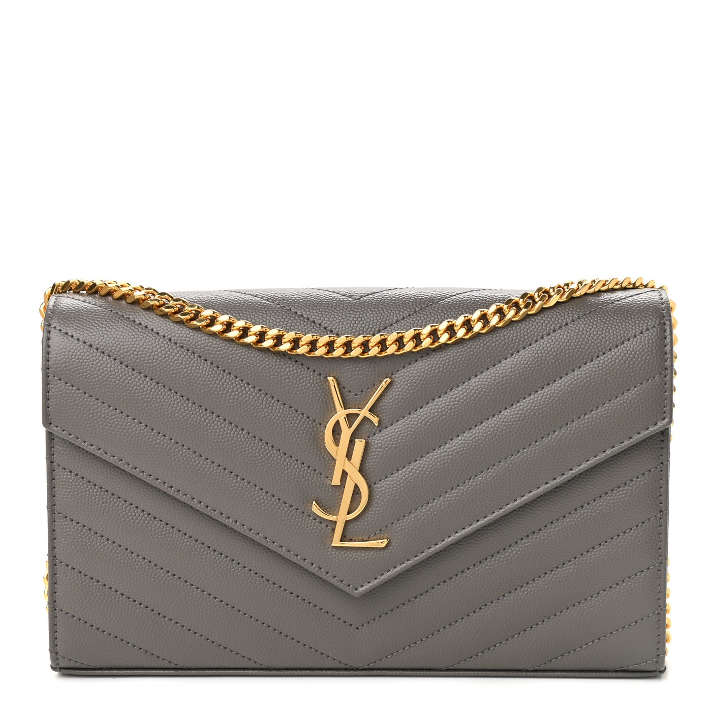 Grain De Poudre Matelasse Chevron Monogram Chain Wallet Fog