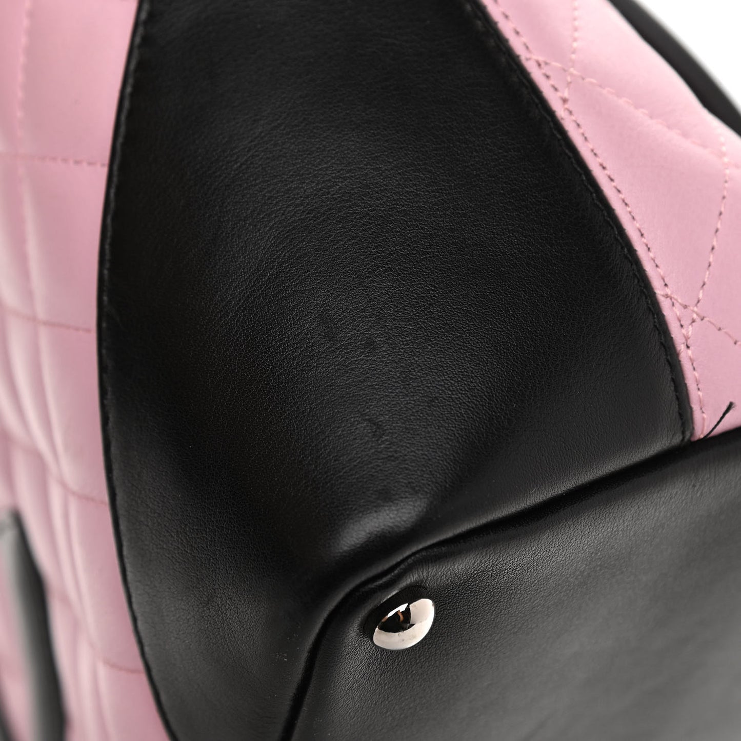 Calfskin Quilted Medium Cambon Tote Pink Black