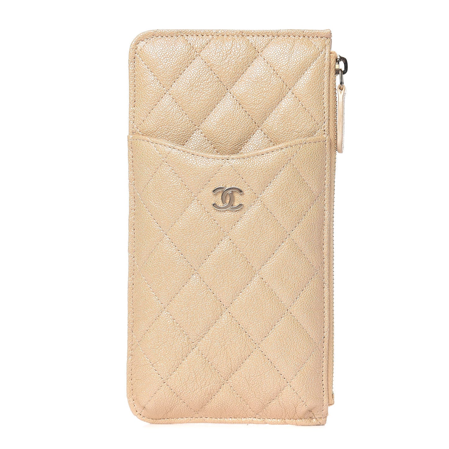 Iridescent Caviar Quilted Classic iPhone Pouch Beige