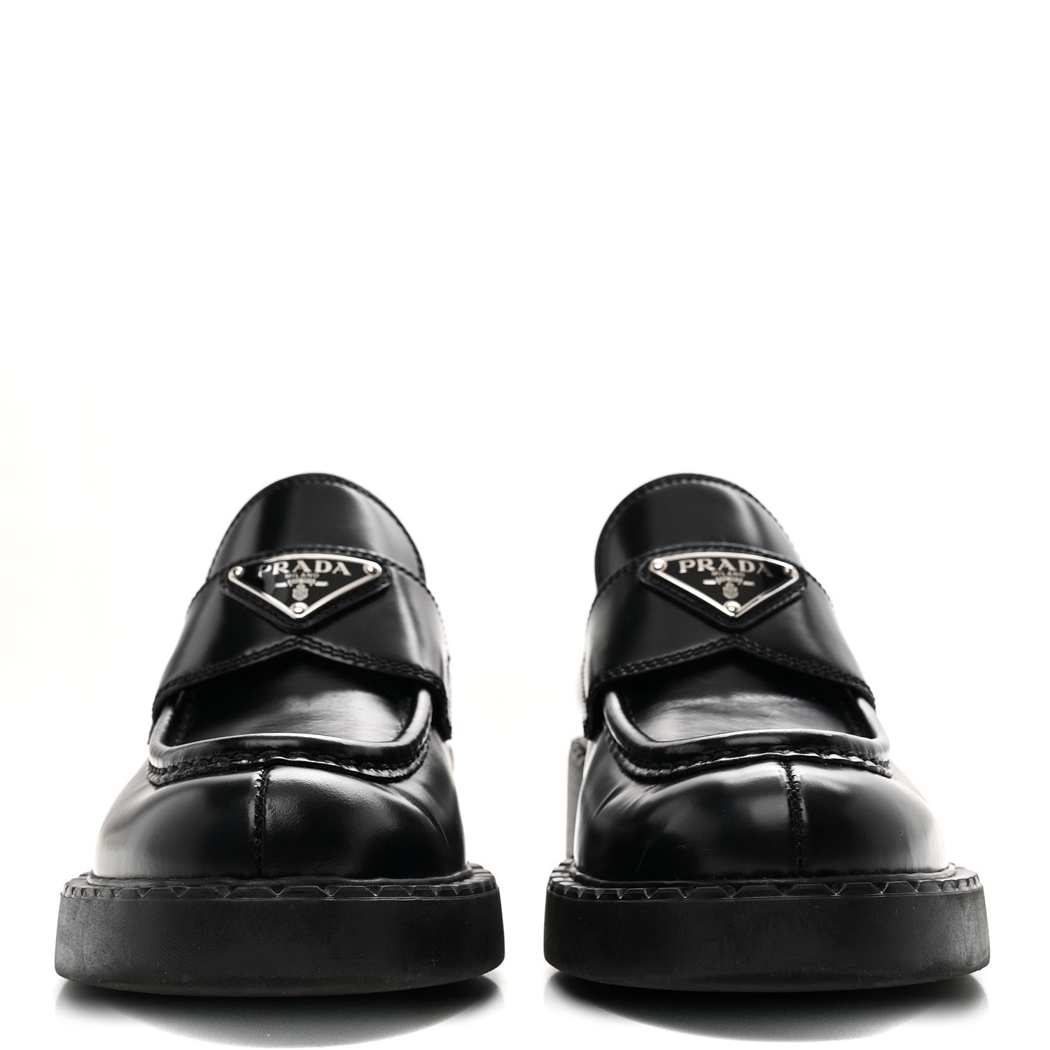 Prada Spazzolato Metal Triangle Logo 50mm Loafers 36 Black 3 of 10